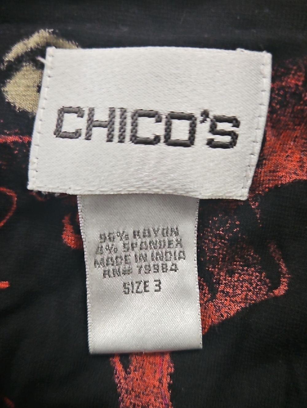 Vintage Chico’s Asian inspired 3/4 sleeve Top Art to Wear Sz 3 or XL - Picture 7 of 7
